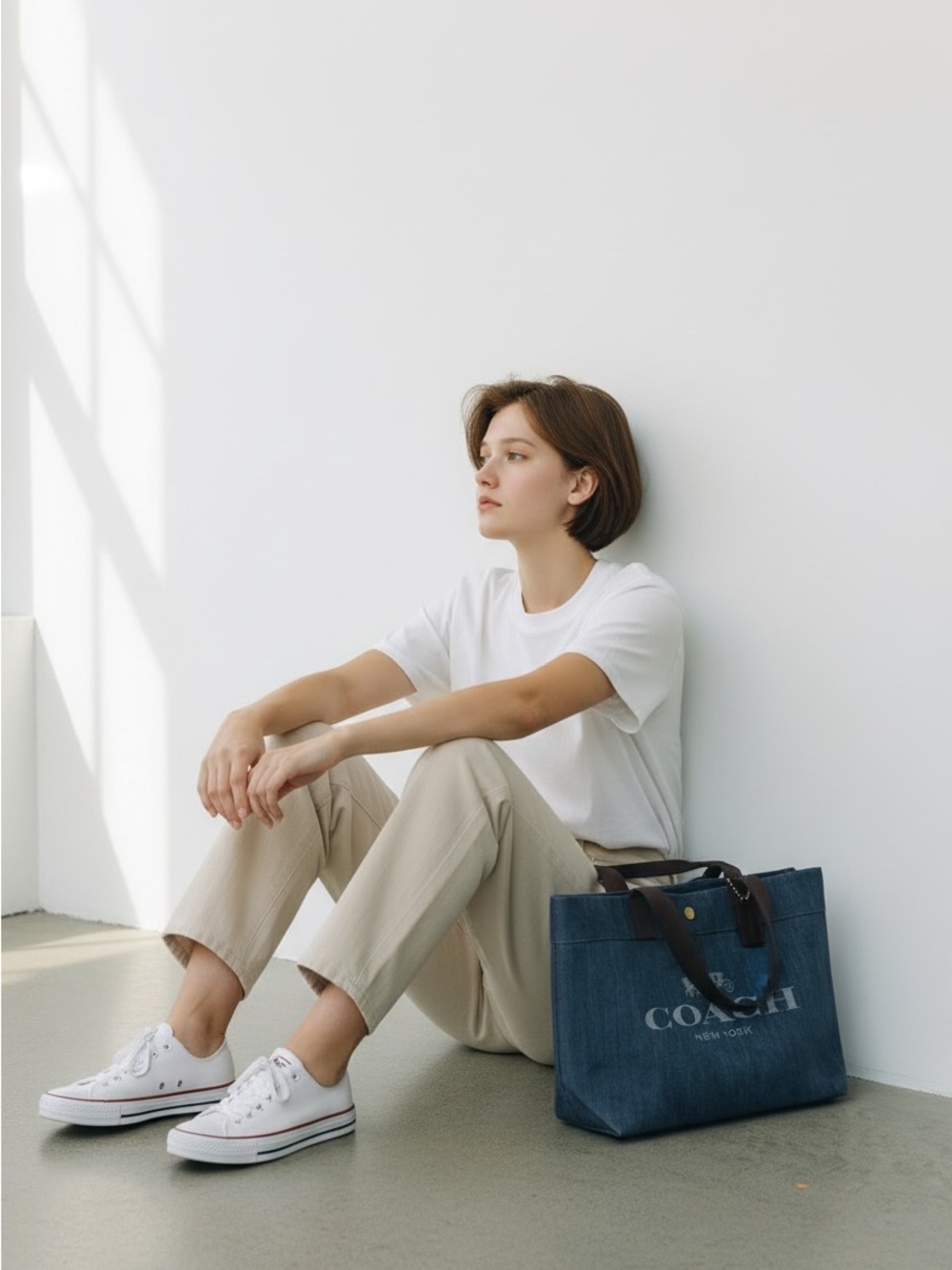 Coach Denim Logo Tote in Blue with Dark Brown Handles and Coach Wallet - Picture 10 of 15